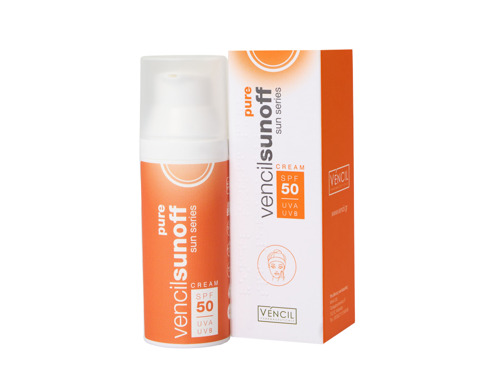 Vencil Sun Sunoff Pure Cream SPF50 Αντηλιακή Κρέμα Προσώπου Ανθεκτική στο Νερό για Όλους τους Τύπους Επιδερμίδας, 50ml