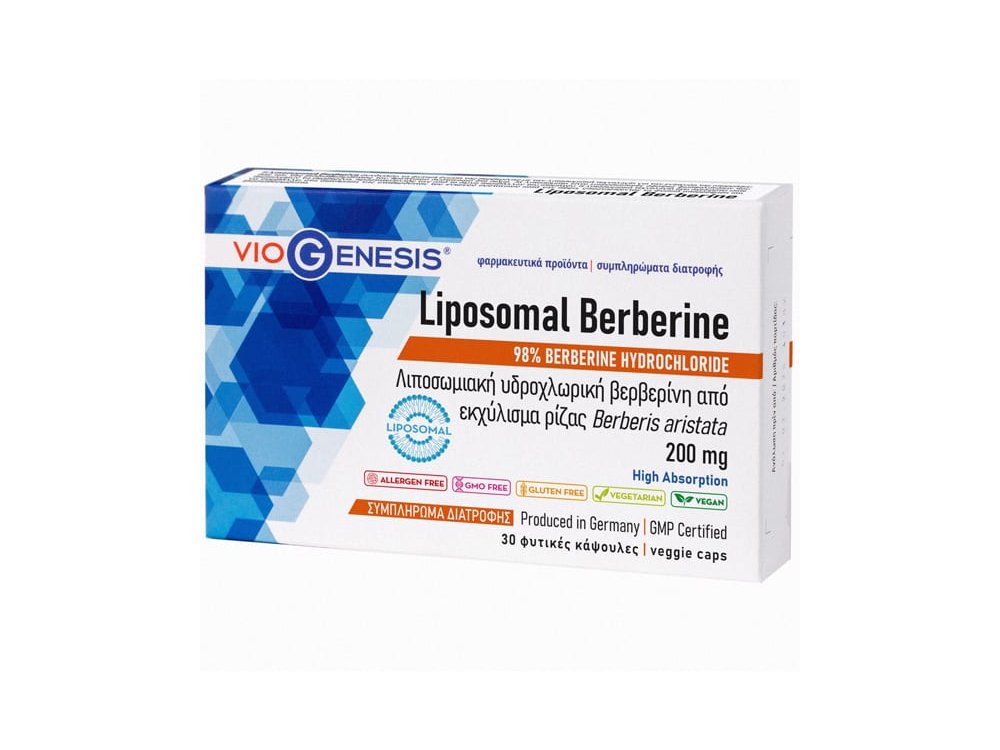 VioGenesis Liposomal Berberine 200mg Συμπλήρωμα Διατροφής Με Λιποσωμιακή Υδροχλωρική Βερβερίνη Από Εκχύλισμα Ρίζας Berberis Aristata 30 φυτικές κάψουλες