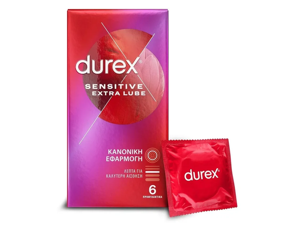 Durex Sensitive Extra Lube Λεπτά Προφυλακτικά, 6τμχ