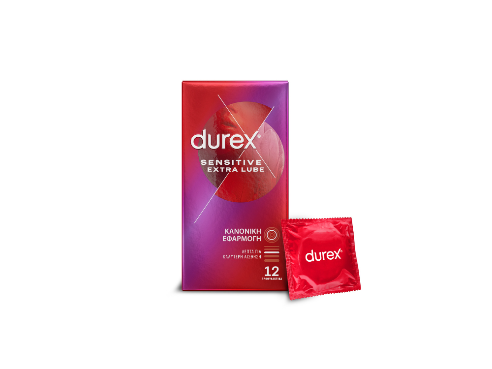 Durex Προφυλακτικά Πολύ Λεπτά, Sensitive Έξτρα Λιπαντικό, 12τεμ