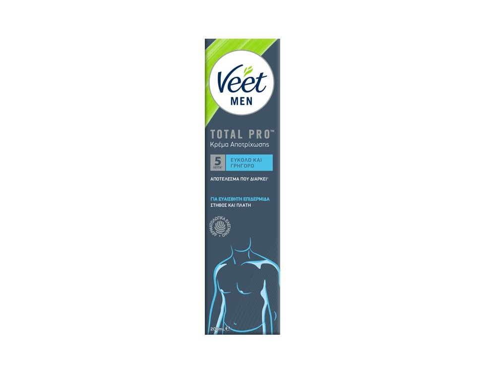 Veet Men Total Pro Ανδρική Κρέμα Αποτρίχωσης Σώματος για Ευαίσθητες Επιδερμίδες, 200ml