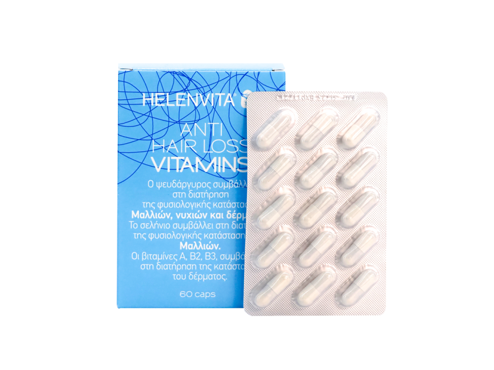 Helenvita Anti Hair Loss Vitamins, Συμπλήρωμα Διατροφής για την Υγεία των μαλλιών, των νυχιών & του δέρματος, 60caps