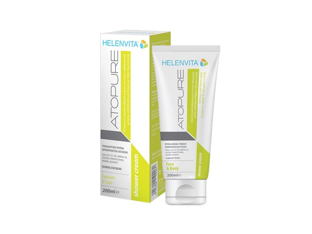 Helenvita Atopure Shower Cream, Καθαριστικό Σώματος & Προσώπου Καθημερινής Χρήσης για Δέρμα με Τάση Ατοπίας, 200ml