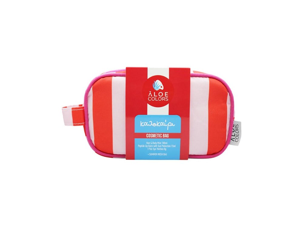 Aloe Colors Cosmetic Bag Kalokairi Promo με Kalokairi Mist για Σώμα & Μαλλιά, 100ml, Peptide Lip Balm για Προστασία των Χειλιών από τον Ήλιο, 5ml, Επιθέματα Ματιών για Ενυδάτωση, 1ζευγάρι & Νεσεσερ, 1τεμ, 1σετ