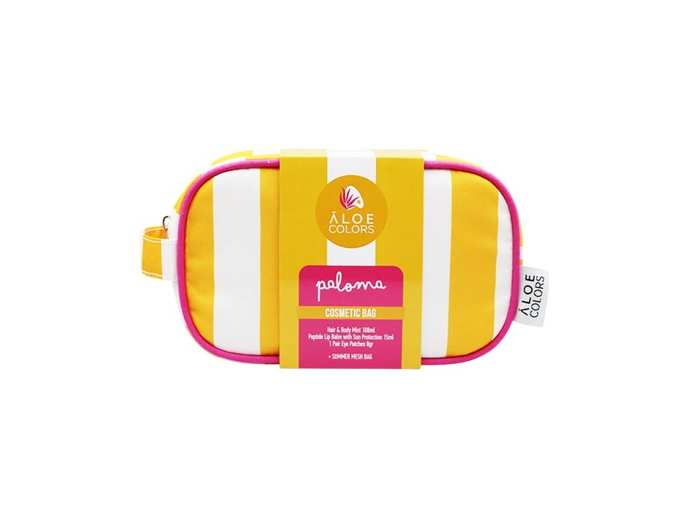 Aloe Colors Cosmetic Bag Paloma Promo με Paloma Mist για Σώμα & Μαλλιά, 100ml, Peptide Lip Balm για Προστασία των Χειλιών από τον Ήλιο, 5ml, Επιθέματα Ματιών για Ενυδάτωση, 1ζευγάρι & Νεσεσερ, 1τεμ, 1σετ