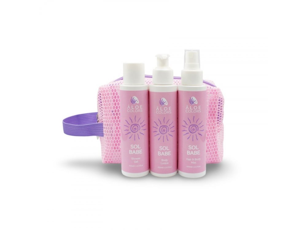 Aloe+ Colors Promo Sol Babe Travel Size Summer Bag Shower Gel Αφρόλουτρο, 100ml, Body Lotion Λοσιόν Σώματος, 100ml, Hair & Body Mist, 100ml & Δώρο Νεσεσέρ, 1τεμ, 1σετ