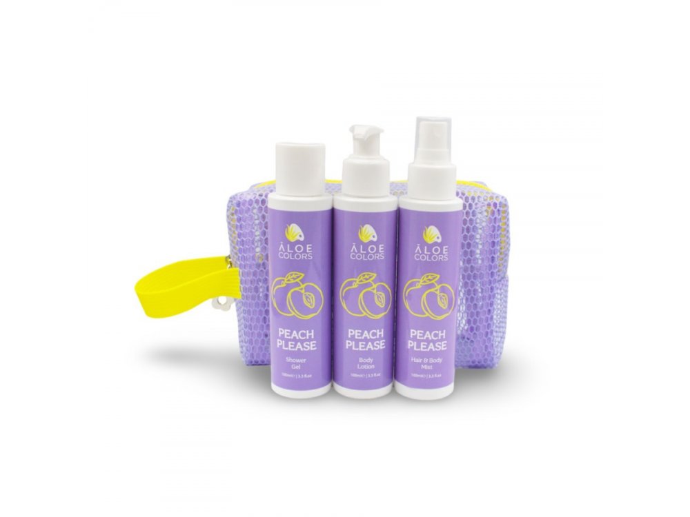 Aloe+ Colors Promo Peach Please Travel Size Summer Bag Shower Gel Αφρόλουτρο, 100ml, Body Lotion Λοσιόν Σώματος, 100ml, Hair & Body Mist, 100ml & Δώρο Νεσεσέρ, 1τεμ, 1σετ