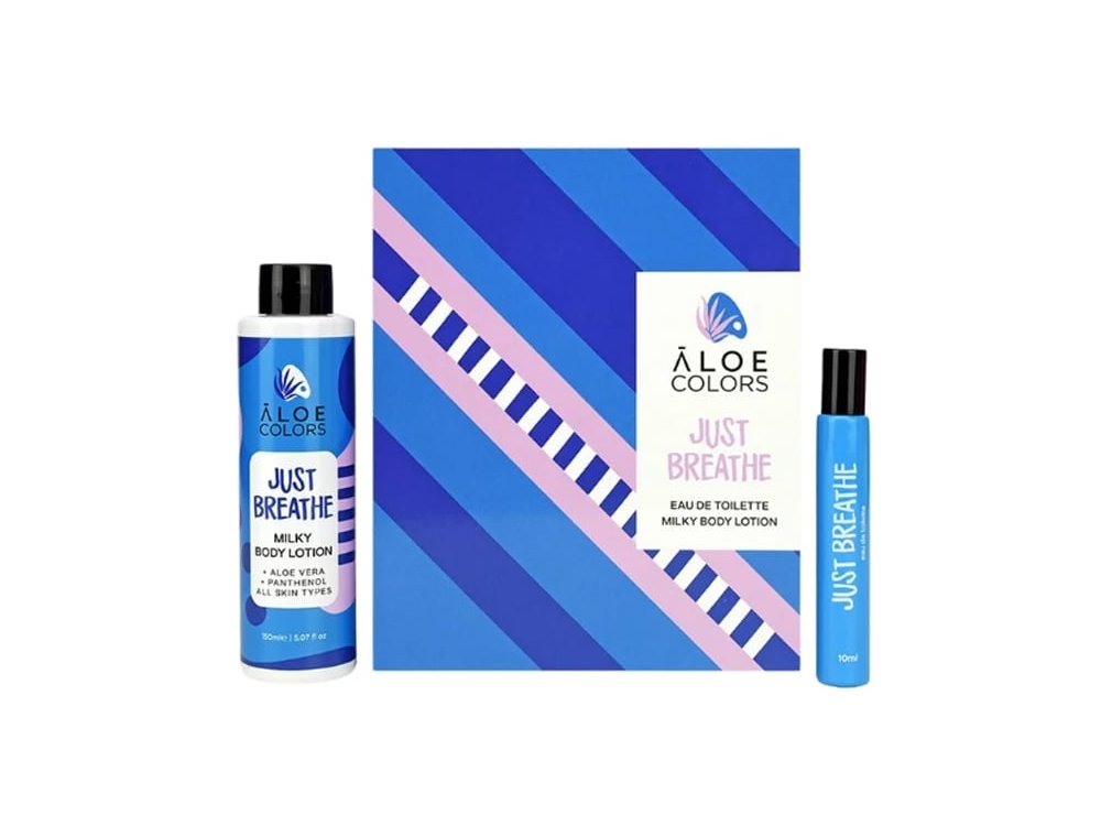 Aloe Colors Just Breathe, Σετ Δώρου με Just Breathe Milky Body Lotion Κρέμα Σώματος, 150ml & Just Breathe Eau De Toilette Άρωμα, 10ml, 1σετ