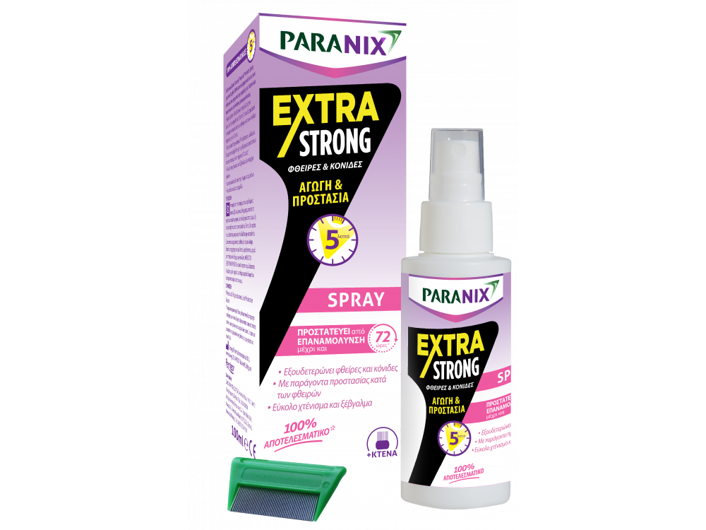 Paranix Extra Strong Spray, Aγωγή Σε Σπρέι Για Προστασία & Άμεση Εξαλείψη Απο Ψείρες & Κόνιδες 12m+, 100ml & 1 Χτένα