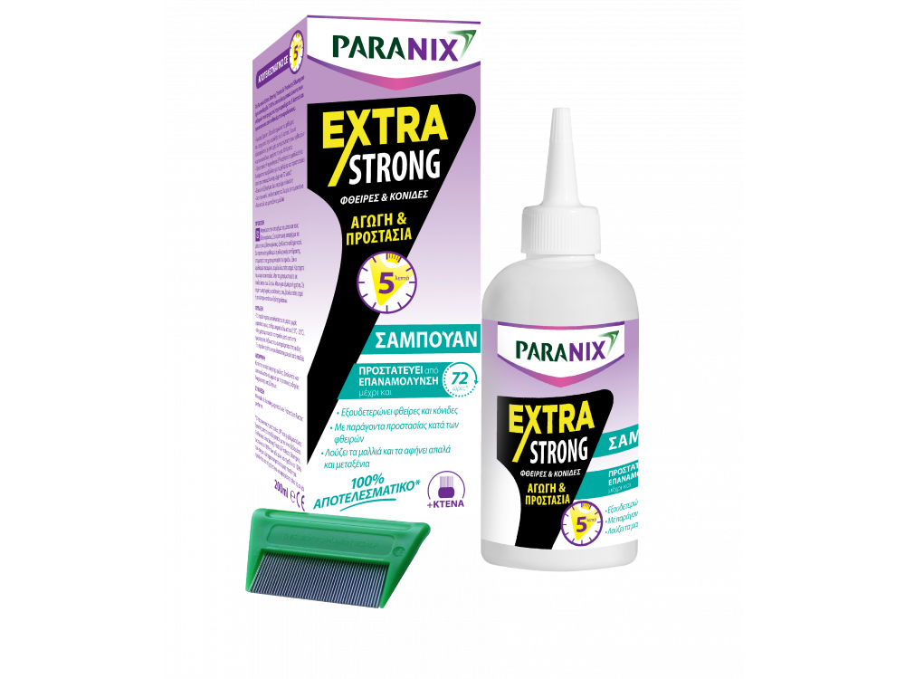 Paranix Extra Strong Shampoo, Aγωγή Σε Σαμπουάν Για Προστασία απο Ψείρες, Άνω Των 2 Ετών, 200ml & 1 Χτένα