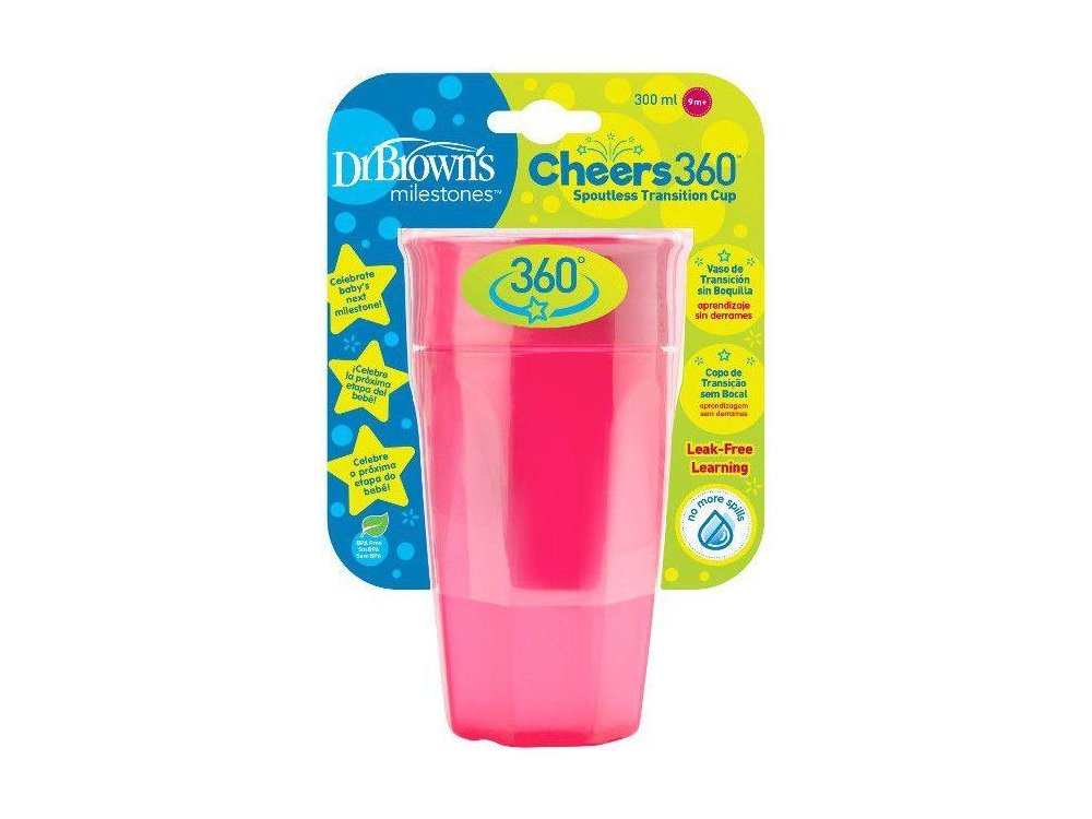 Dr. Brown's Κύπελλο Cheers 360°, Κορίτσι-Ρόζ, 300ml