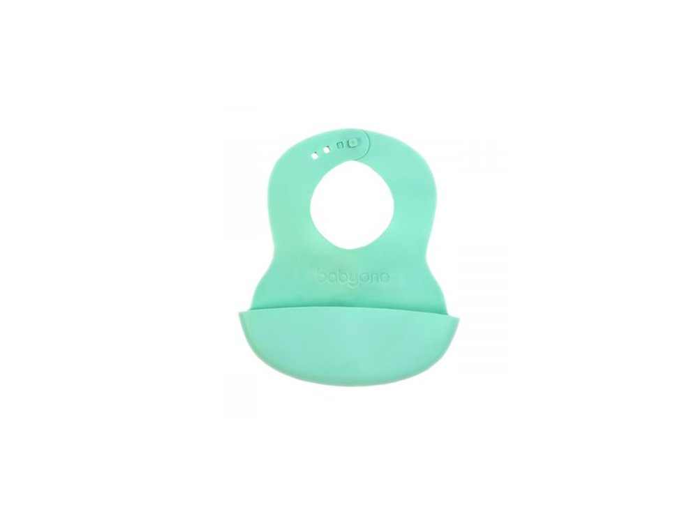 BabyOno Σαλιάρα Σιλικόνης με Θήκη Περισυλλογής Τροφής, 6m+, Μέντα, 1τμχ