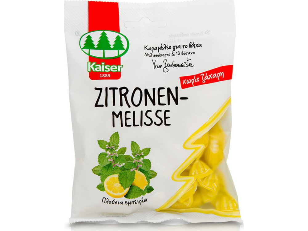 Kaiser ZitronenMelisse Καραμέλες για τον Ερεθισμένο Λαιμό & το Βήχα με Μελισσόχορτο & 13 Βότανα - Χωρίς Ζάχαρη, 60g