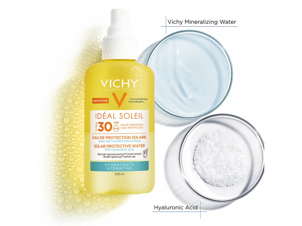 Vichy Ideal Soleil Hydrating Protective Solar Water SPF30 Αντηλιακό Νερό Προστασίας & Ενυδάτωσης με Υαλουρονικό Οξύ, 200ml