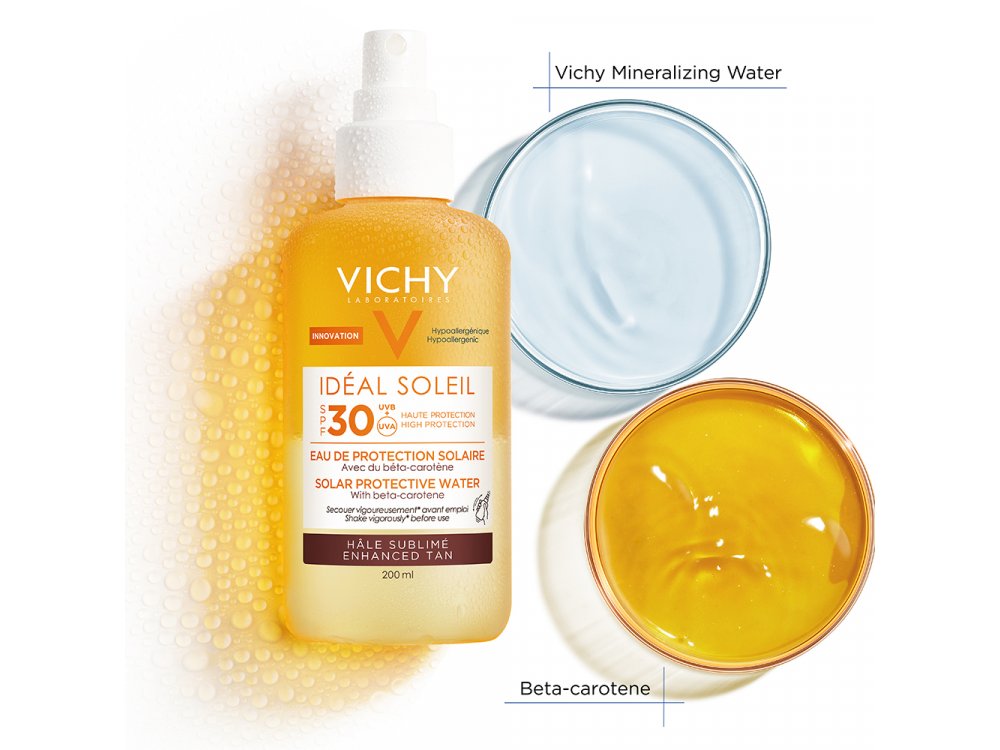 Vichy Ideal Soleil Enhanced Tan Protective Solar Water SPF30, Αντηλιακό Νερό για Λαμπερό Μαύρισμα, 200ml