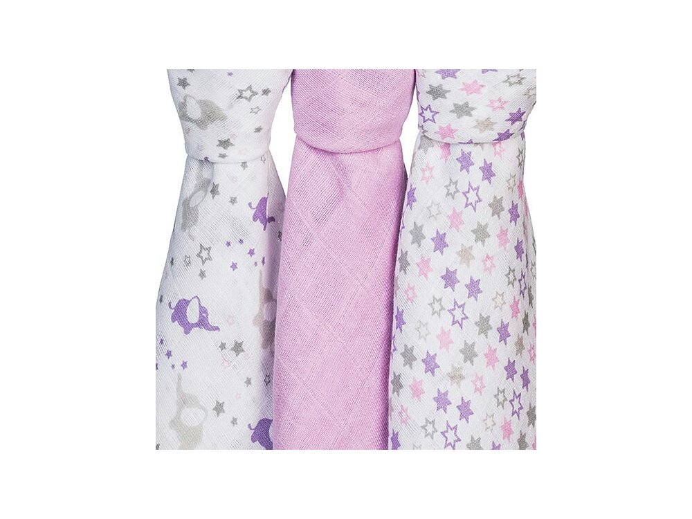 BabyOno Muslin Diapers Super Soft, Σετ 3 απαλές πάνες αγκαλιάς Βαμβακερές, Μώβ