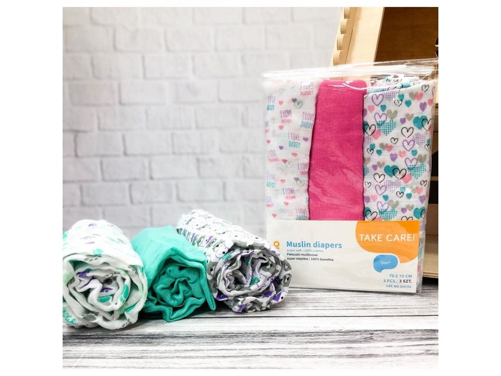 BabyOno Muslin Diapers Super Soft, Σετ 3 απαλές πάνες αγκαλιάς Βαμβακερές, Πετρόλ
