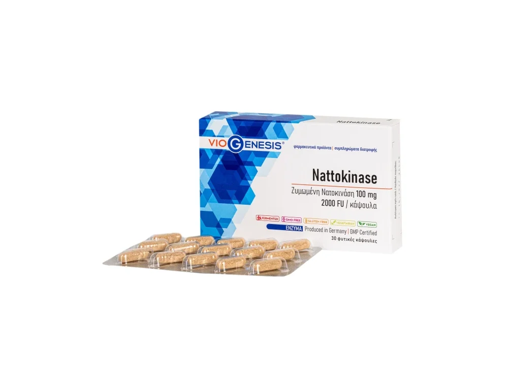 Viogenesis Nattokinase 100mg 2000fu Συμπλήρωμα Διατροφής Με Ζυμωμένη Ναττοκινάση, 30caps