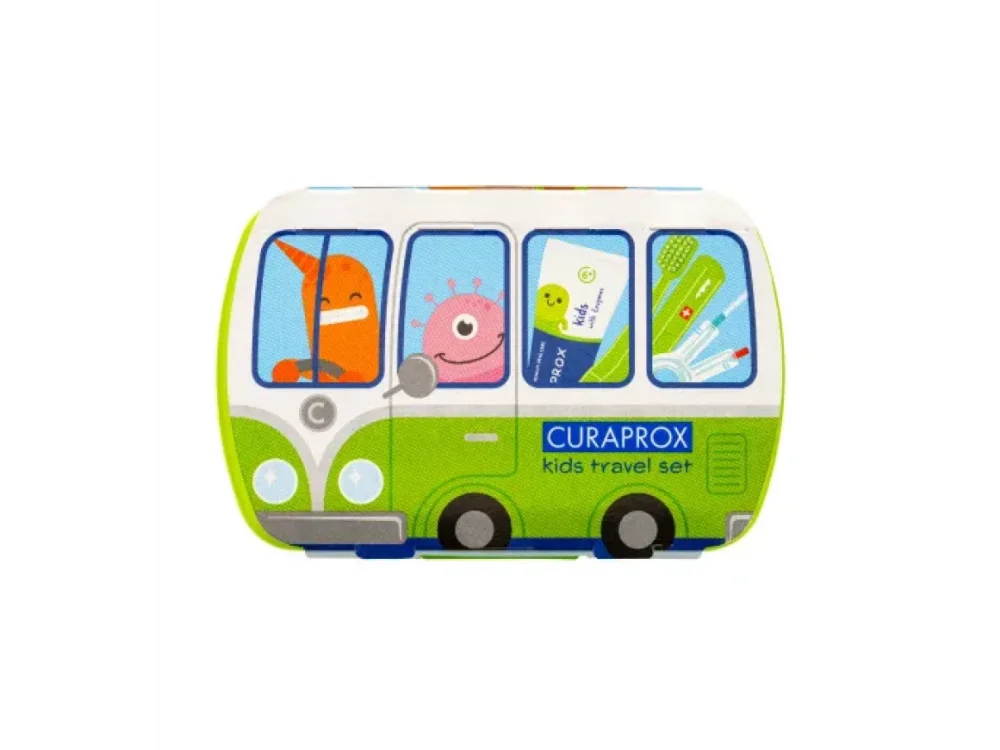 Curaprox Kids Travel Set για Παιδιά 6-12ετών με Παιδική Οδοντόβουρτσα, 1τεμ, Παιδική Οδοντόκρεμα, 10ml, Μεσοδόντια Βουρτσάκια (0.6mm & 0.7mm), 2τεμ & Δώρο Θήκη Μεταφοράς, 1τεμ, 1σετ