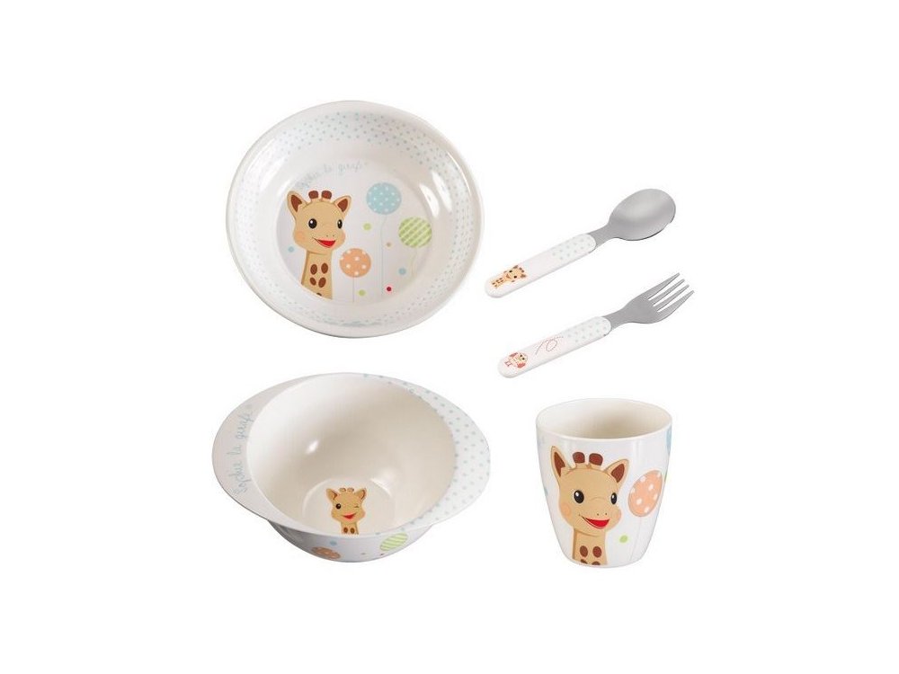 Sophie la Girafe Mealtime Set, Σετ Φαγητού με τη Σόφι με ρηχό πιάτο, βαθύ πιάτο, κουτάλι & ποτήρι, 1σετ