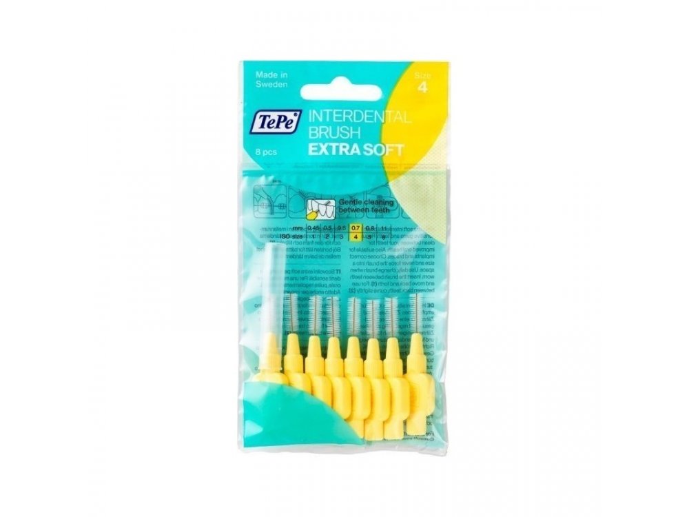 Tepe No.0.4, 0.7mm Extra Soft, Μεσοδόντια Βουρτσάκια Κίτρινο, 8τμχ