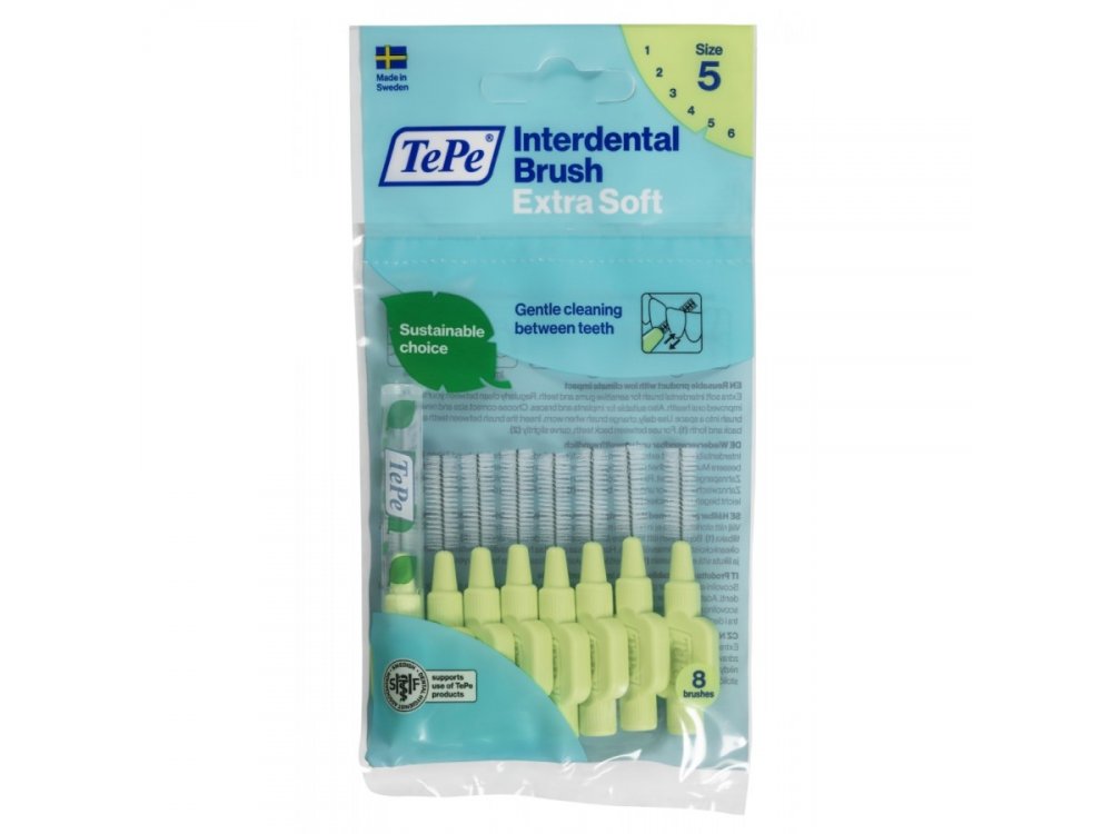 Tepe No.05, 0.8mm Extra Soft, Μεσοδόντια Βουρτσάκια Πράσινο, 8τμχ