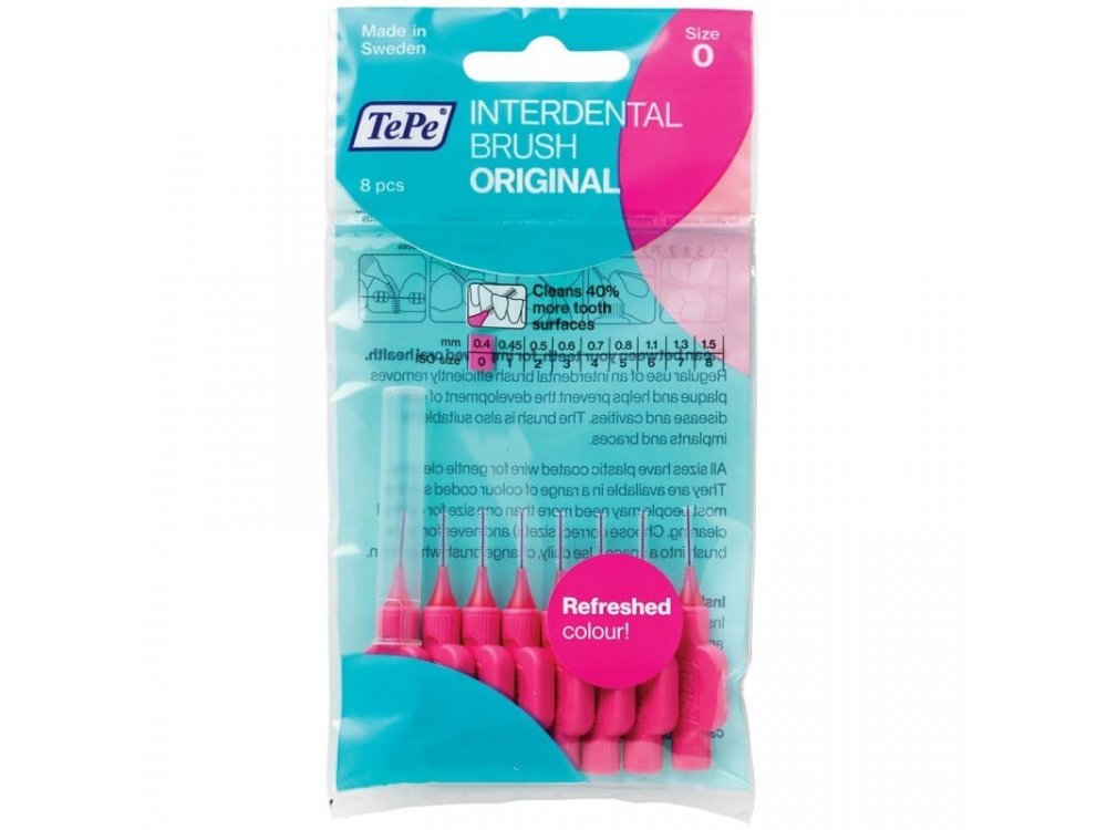 Tepe No.0, 0.4mm Extra Soft, Μεσοδόντια Βουρτσάκια Φούξια, 8τμχ