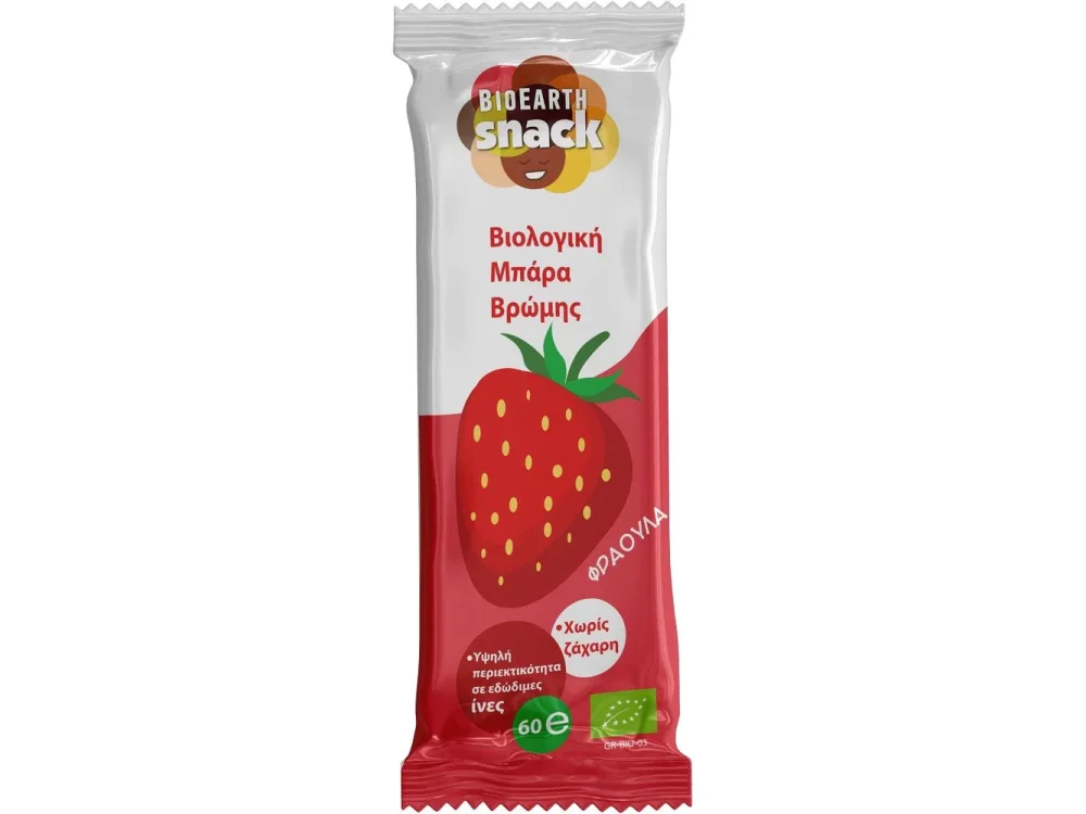 Bioearth Snack Μπάρα βρώμης Φράουλα, 60gr