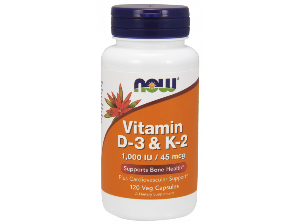 Now Vitamin D-3 & K-2 1000 iu/45mcg 120 vegs.caps