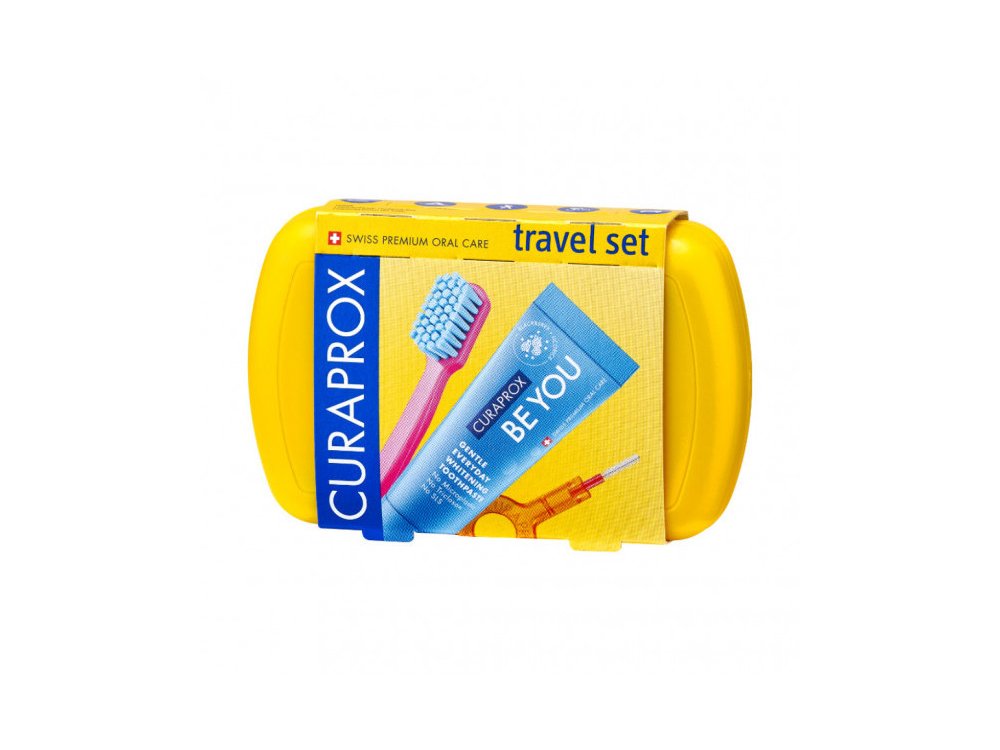Curaprox Travel Set Yellow, Σετ Φροντίδας Στοματικής Υγιεινής σε Συσκευασία Ταξιδιού Κίτρινο Χρώμα, 1σετ