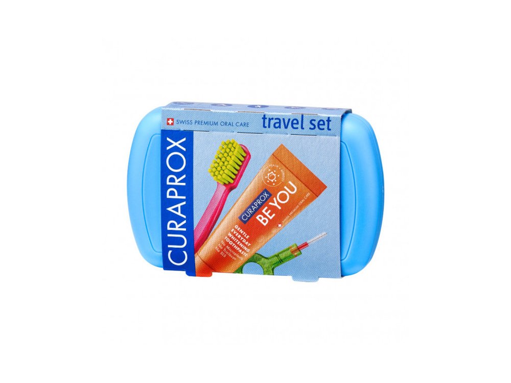 Curaprox Travel Set Blue, Σετ Φροντίδας Στοματικής Υγιεινής σε Συσκευασία Ταξιδιού Μπλέ Χρώμα, 1σετ