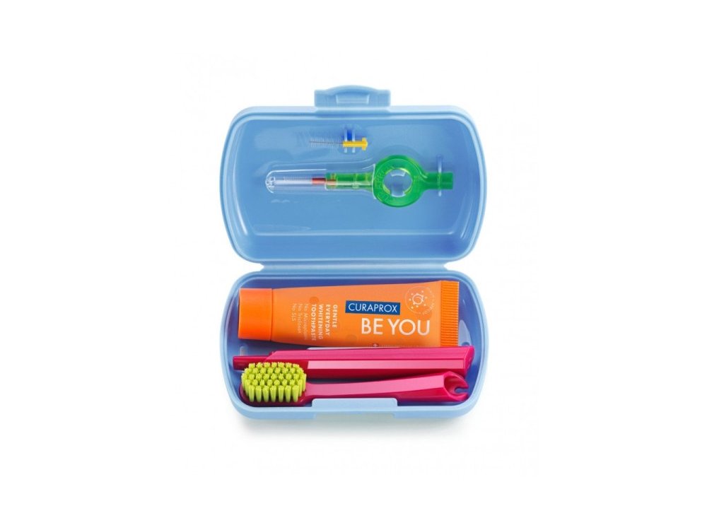 Curaprox Travel Set Blue, Σετ Φροντίδας Στοματικής Υγιεινής σε Συσκευασία Ταξιδιού Μπλέ Χρώμα, 1σετ