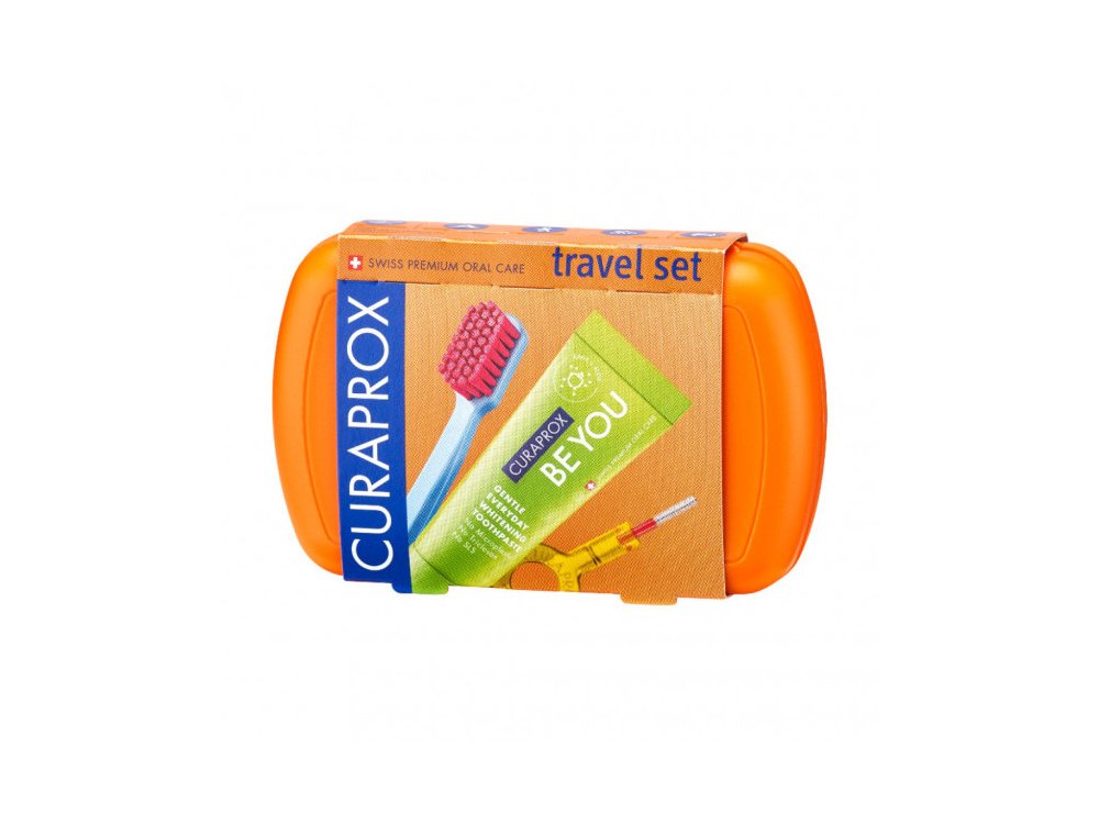 Curaprox Travel Set Orange, Σετ Φροντίδας Στοματικής Υγιεινής σε Συσκευασία Ταξιδιού Πορτοκαλί Χρώμα, 1σετ