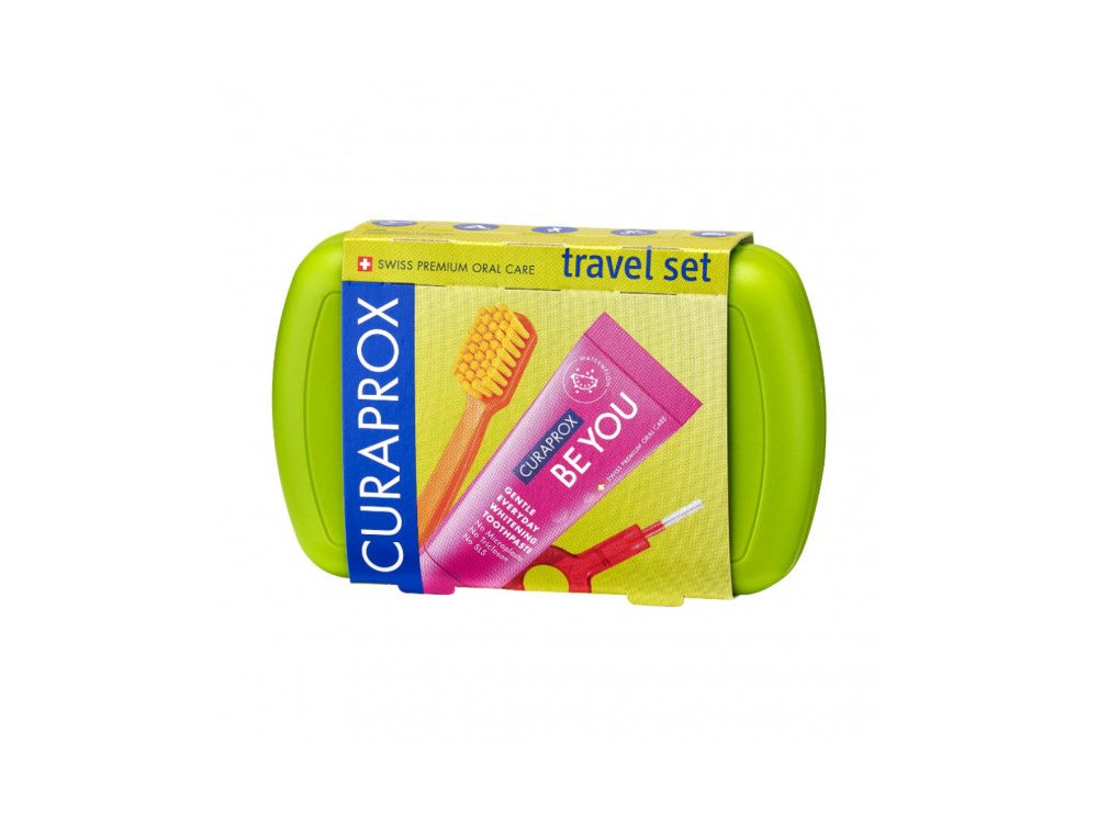 Curaprox Travel Set Green, Σετ Φροντίδας Στοματικής Υγιεινής σε Συσκευασία Ταξιδιού Πράσινο Χρώμα, 1σετ