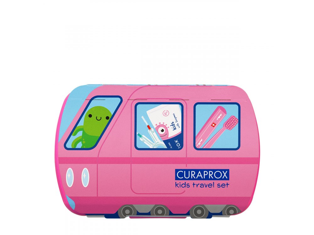 Curaprox Kids Travel Set για Παιδιά 6-12ετών με Παιδική Οδοντόβουρτσα, 1τεμ, Παιδική Οδοντόκρεμα, 10ml, Μεσοδόντια Βουρτσάκια (0.6mm & 0.7mm), 2τεμ & Δώρο Θήκη Μεταφοράς, 1τεμ, 1σετ