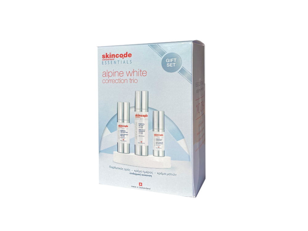 Skincode Essentials Trio Πακέτο Λεύκανσης Alpine White Λευκαντικός Ορός 30ml & Λευκαντική Κρέμα Ημέρας SPF15 50ml & Κρέμα Λάμψης Ματιών 15ml