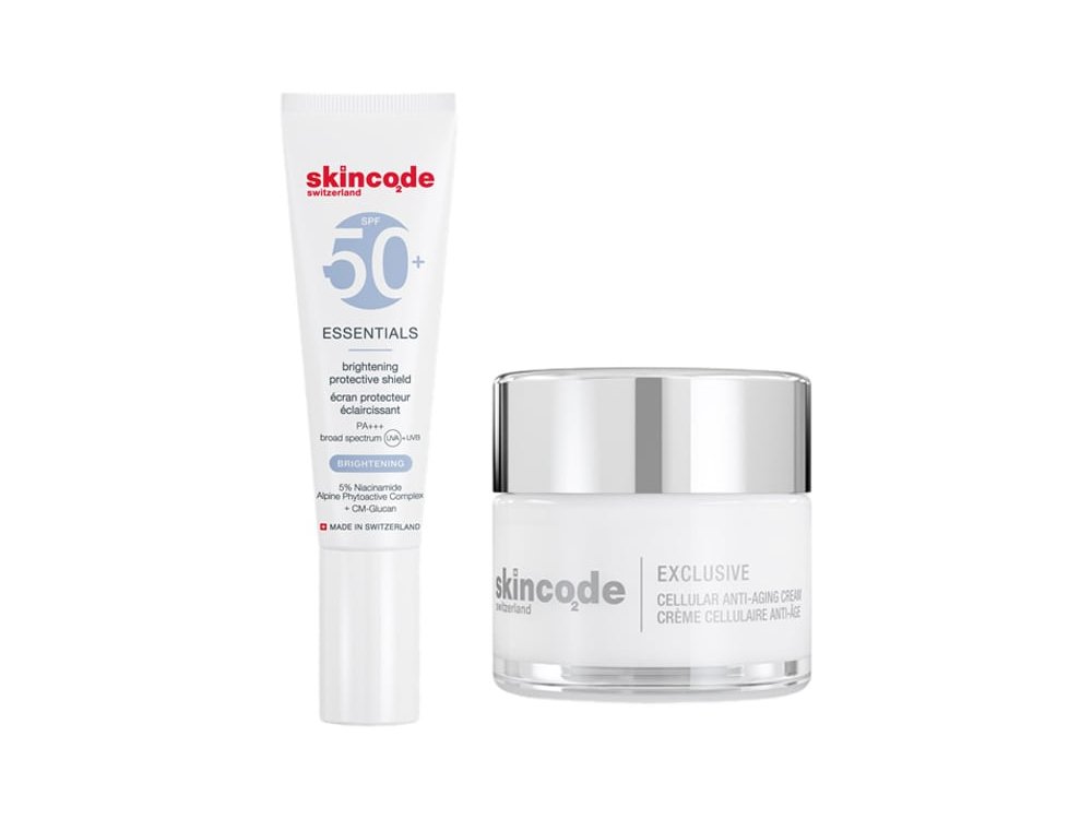 Skincode Exclusive Anti-Aging & Anti-Spot Kit με Cellular Anti-Aging Cream Αντιγηραντική Κρέμα Προσώπου, 50ml & Brightening Protective Shield Αντηλιακή Κρέμα SPF50+, 30ml, 1σετ