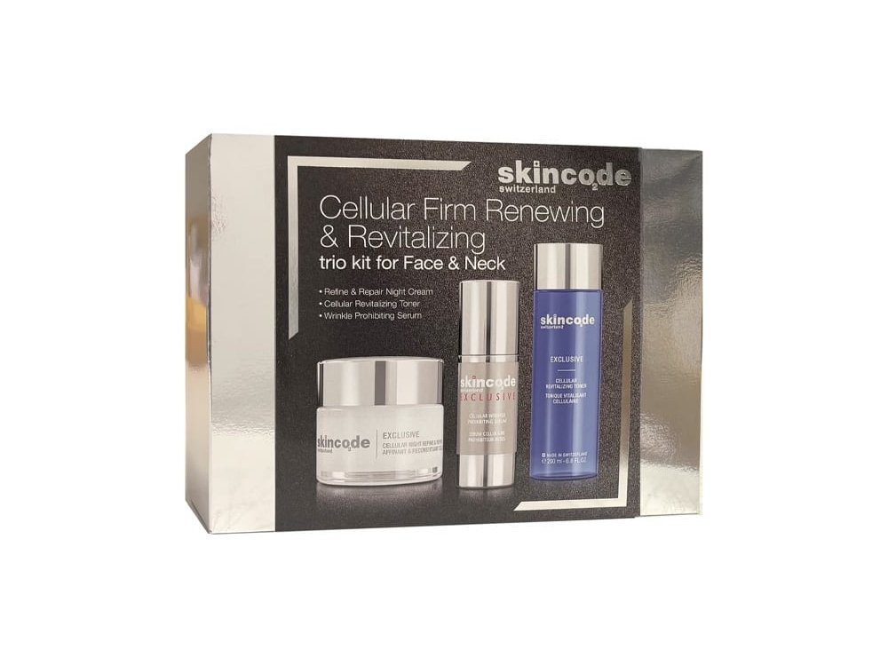 Skincode Xmas Limited Edition Black Trio με Εxclusive Cellular Night Refine & Repair Αντιγηραντική Κρέμα Νύχτας, 50ml, Wrinkle Prohibiting Ορός Σύσφιξης Προσώπου, 30ml & Revitalizing Toner για Καθαρισμό & Ντεμακιγιάζ, 200ml, 1σετ