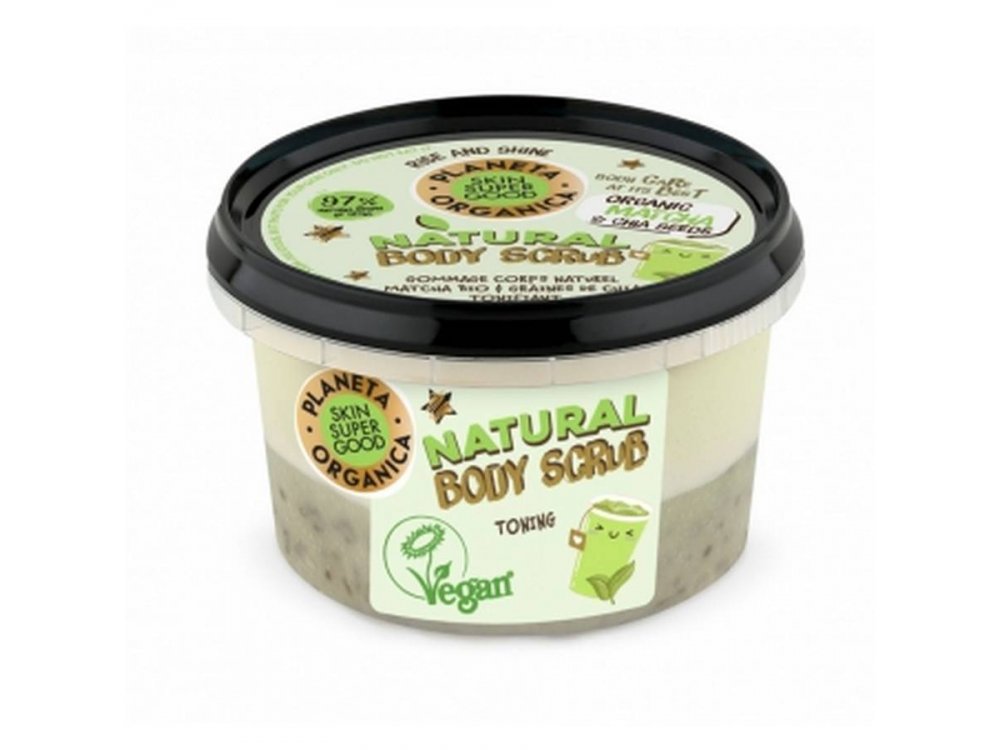Organic Shop Skin Super Good, Φυσικό Απολεπιστικό Σώματος Τόνωσης «Toning», Πράσινο τσάι Matcha & Σπόρους Τσία, 250ml