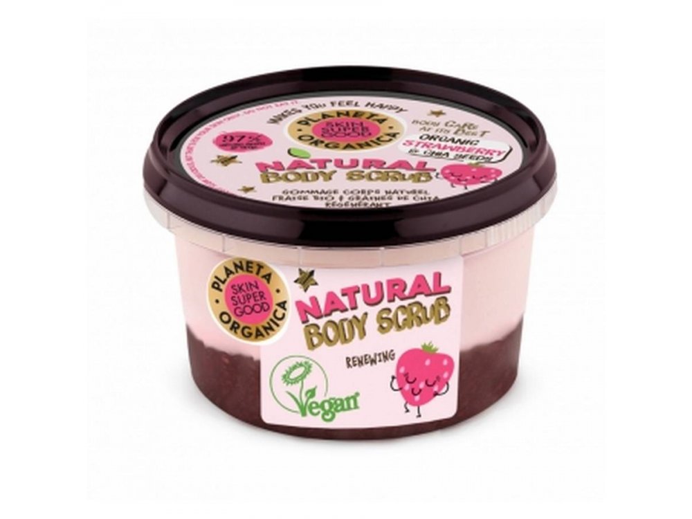 Organic Shop Skin Super Good, Φυσικό Απολεπιστικό Σώματος Ανανέωσης «Renewing», Φράουλα & Σπόρους Τσία, 250ml
