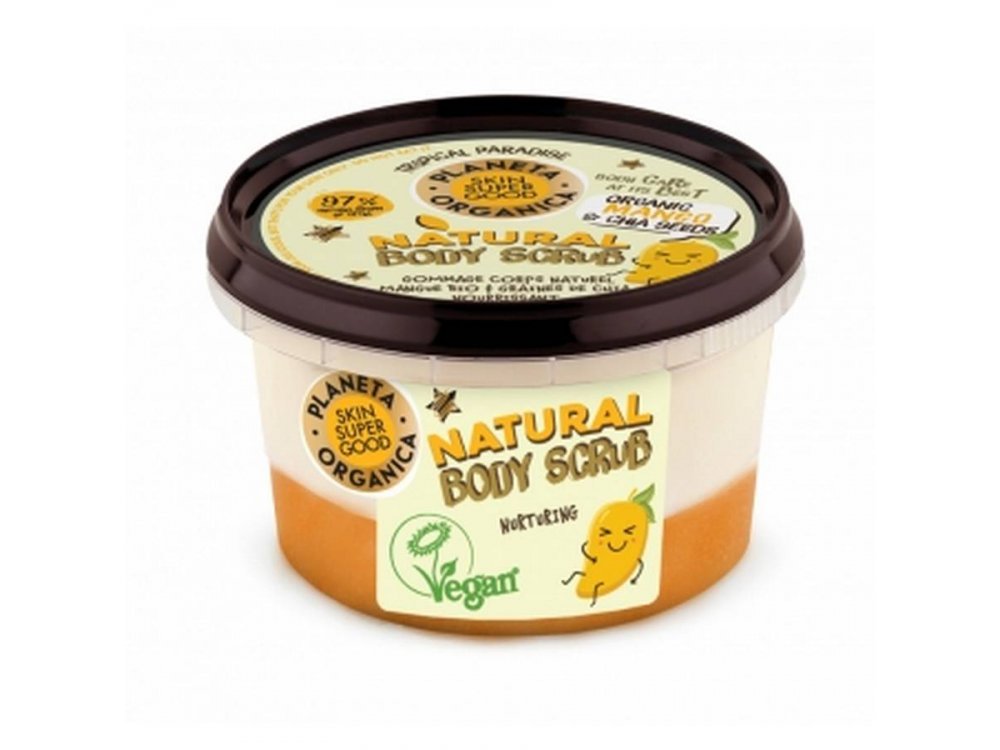 Organic Shop Skin Super Good, Φυσικό Απολεπιστικό Σώματος Θρέψης «Nurturing», Μάνγκο & Σπόρους Τσία, 250ml