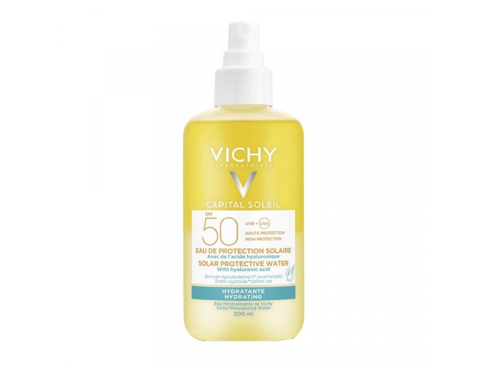 Vichy Ideal Capital Soleil Solar Protective Water Hydrating SPF50 Ενυδατικό Νερό Προστασίας Από Τον Ήλιο με Υαλουρονικό Οξύ, 200ml