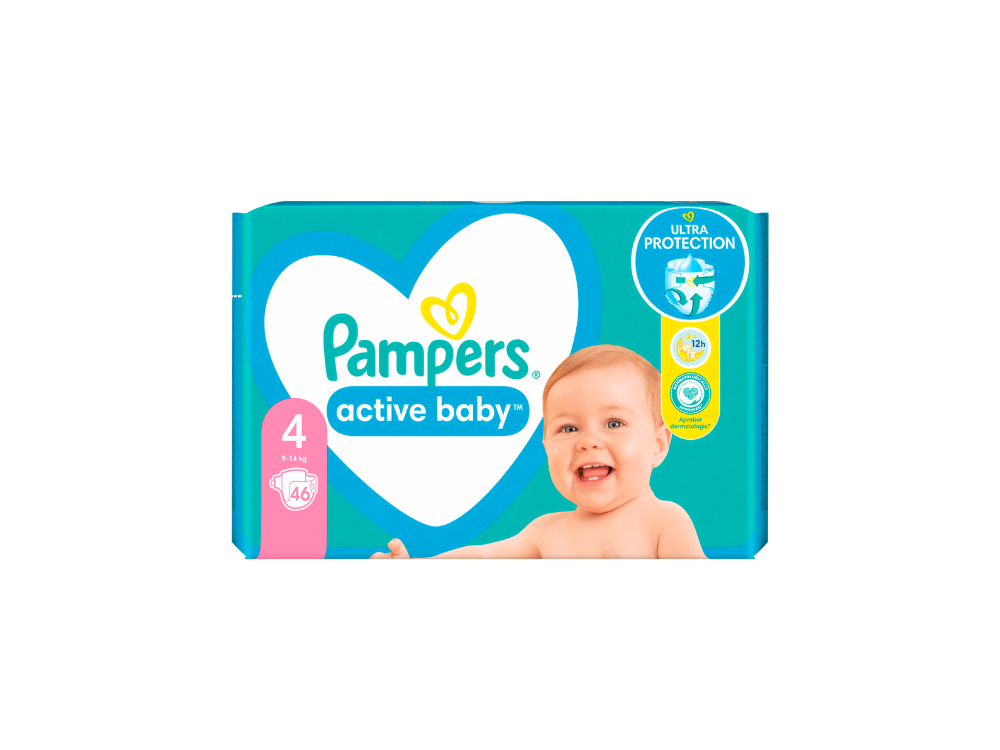 Pampers Active Baby No.4 (9-14kg) Βρεφικές Πάνες, 46τμχ
