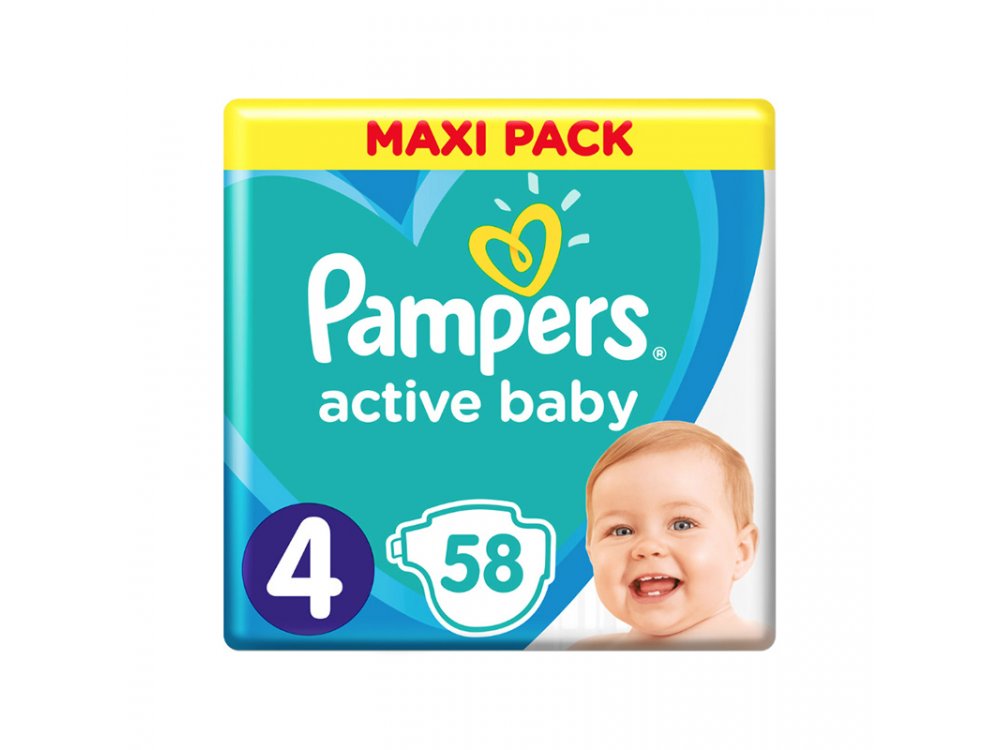 Pampers Active Baby Πάνες Maxi Pack Μέγεθος 4 (9-14 kg), 58τμχ