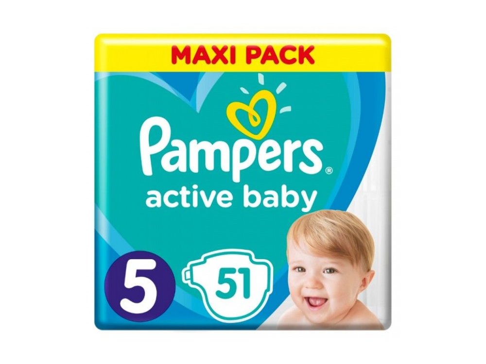 Pampers Active Baby Πάνες Maxi Pack Μέγεθος 5 (11-16 kg), 51τμχ