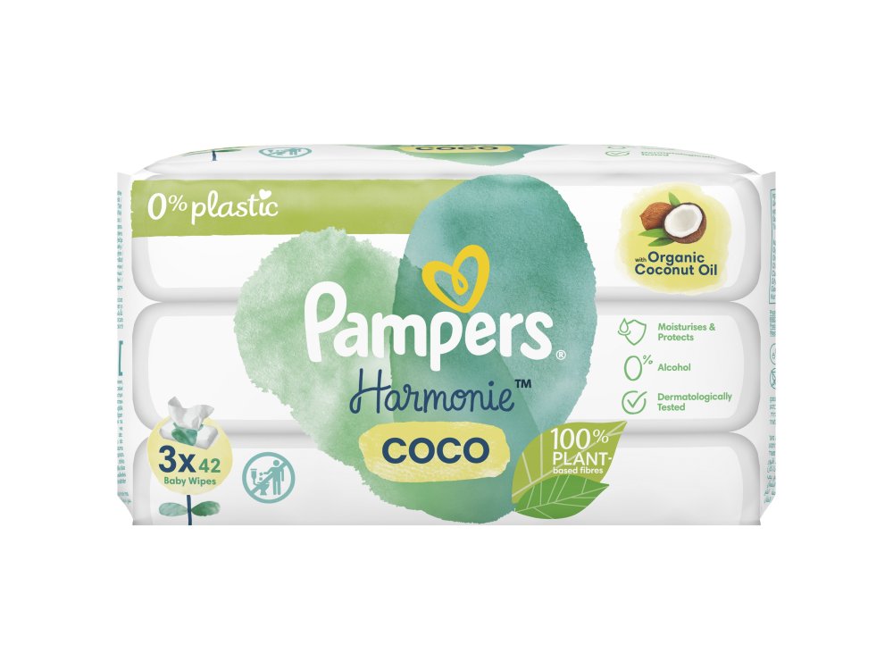 Pampers Harmonie Coco Baby Wipes, Μωρομάντηλα, (3x42 Τεμάχια)