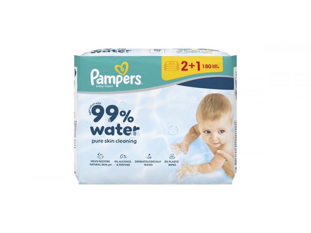Pampers Promo 99% Water Μωρομάντηλα με Ήπια Λοσιόν & 99% Νερό 3X60 Τεμάχια