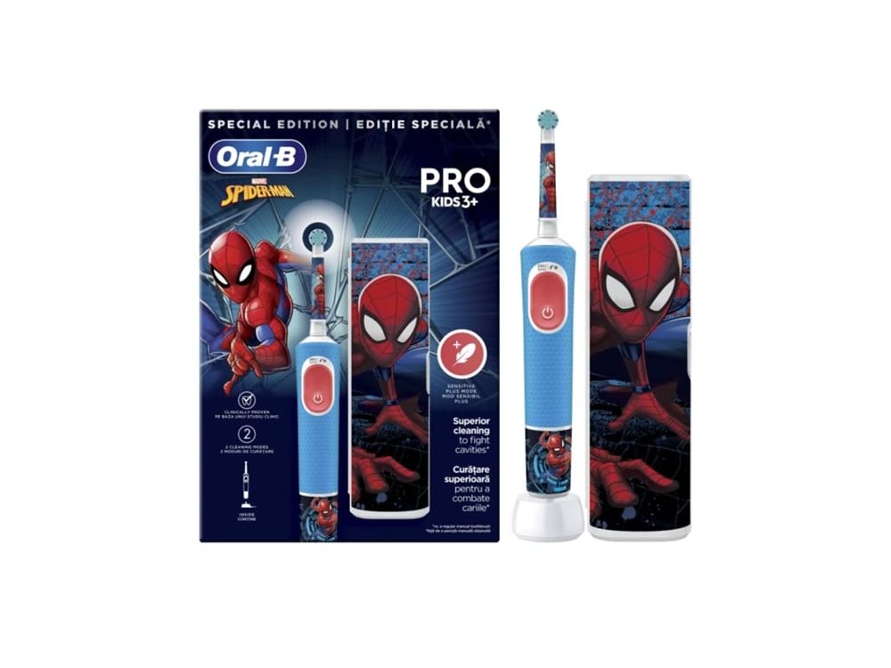Oral-B Pro Kids Electric Toothbrush Spider-Man with Travel Case Ηλεκτρική Οδοντόβουρτσα Spider-Man με Θήκη Ταξιδίου 3+ Ετών, 1τμχ