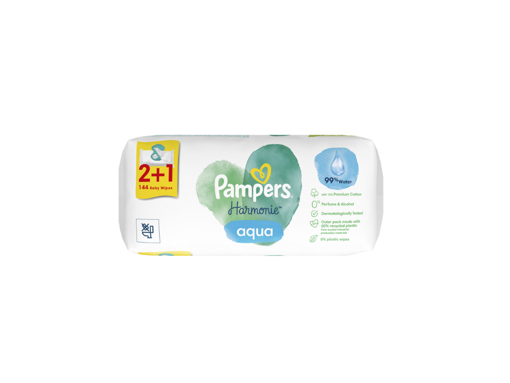 Pampers Promo (2+1) Harmonie Aqua Baby Wipes Μωρομάντηλα, 3x48τμχ, 1σετ
