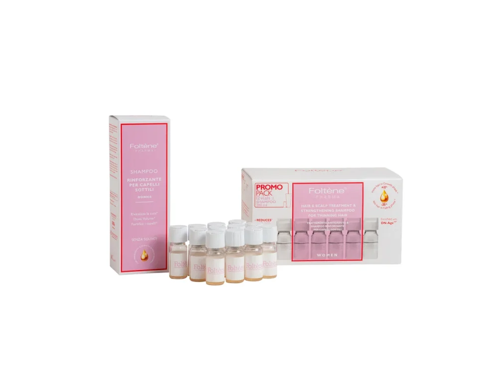 Foltene Promo Kit Θεραπεία Κατά της Τριχόπτωσης για Γυναίκες με Αγωγή Κατά Της Τριχόπτωσης με Αμπούλες, 12x6ml & Δωρο Shampoo Strengthening For Thinning Hair Women, Δυναμωτικό Σαμπουάν, 200ml